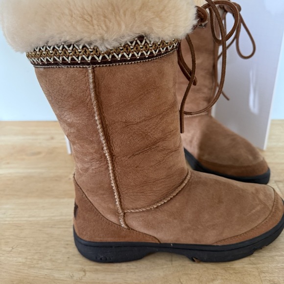 UGG women's 9 Ultimate Cuff BOOTS Chestnut Brown Tall Shearling Lined  5273 - Picture 5 of 16